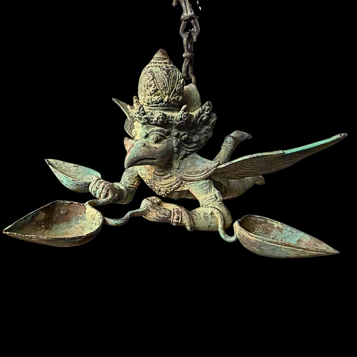 Vintage Bronze Garuda Candelabra, Deepam Lamp,  lost wax cast Bali Hindu Art