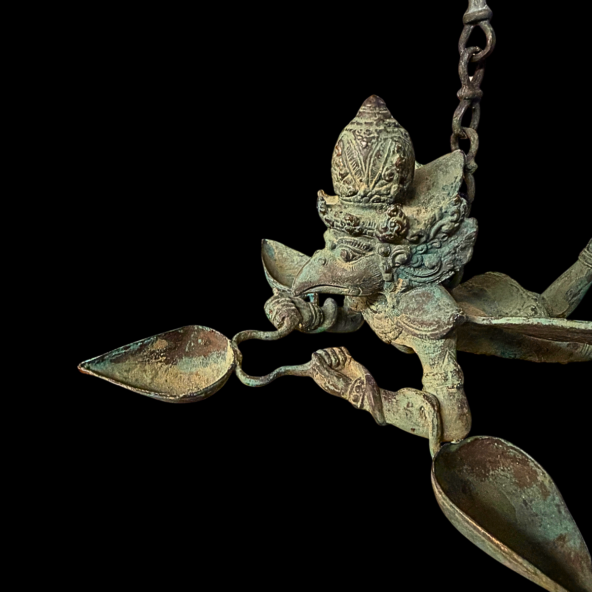 Vintage Bronze Garuda Candelabra, Deepam Lamp,  lost wax cast Bali Hindu Art
