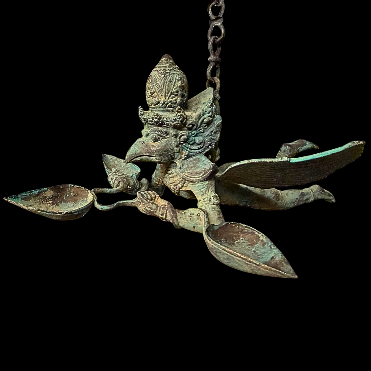 Vintage Bronze Garuda Candelabra, Deepam Lamp,  lost wax cast Bali Hindu Art
