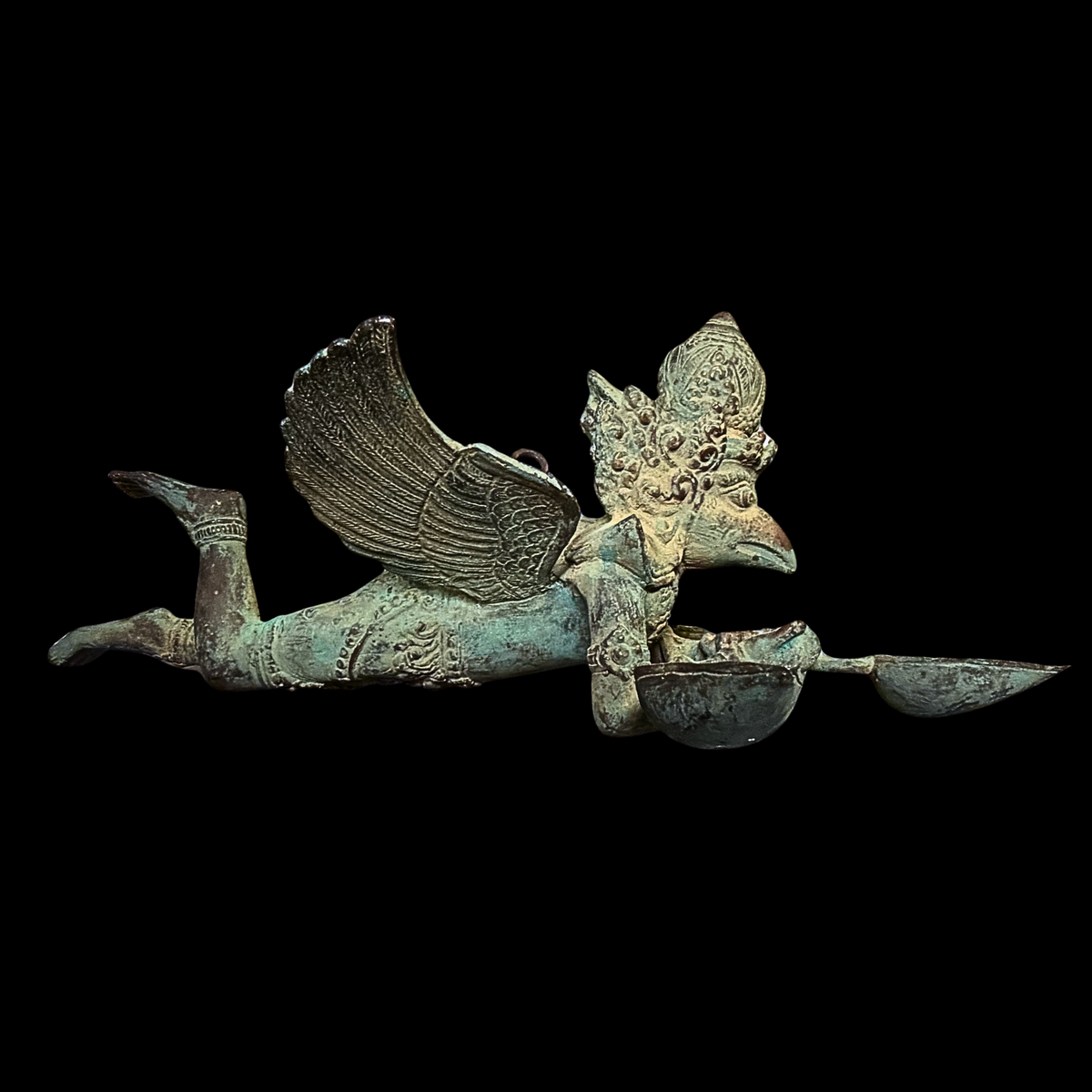 Vintage Bronze Garuda Candelabra, Deepam Lamp,  lost wax cast Bali Hindu Art