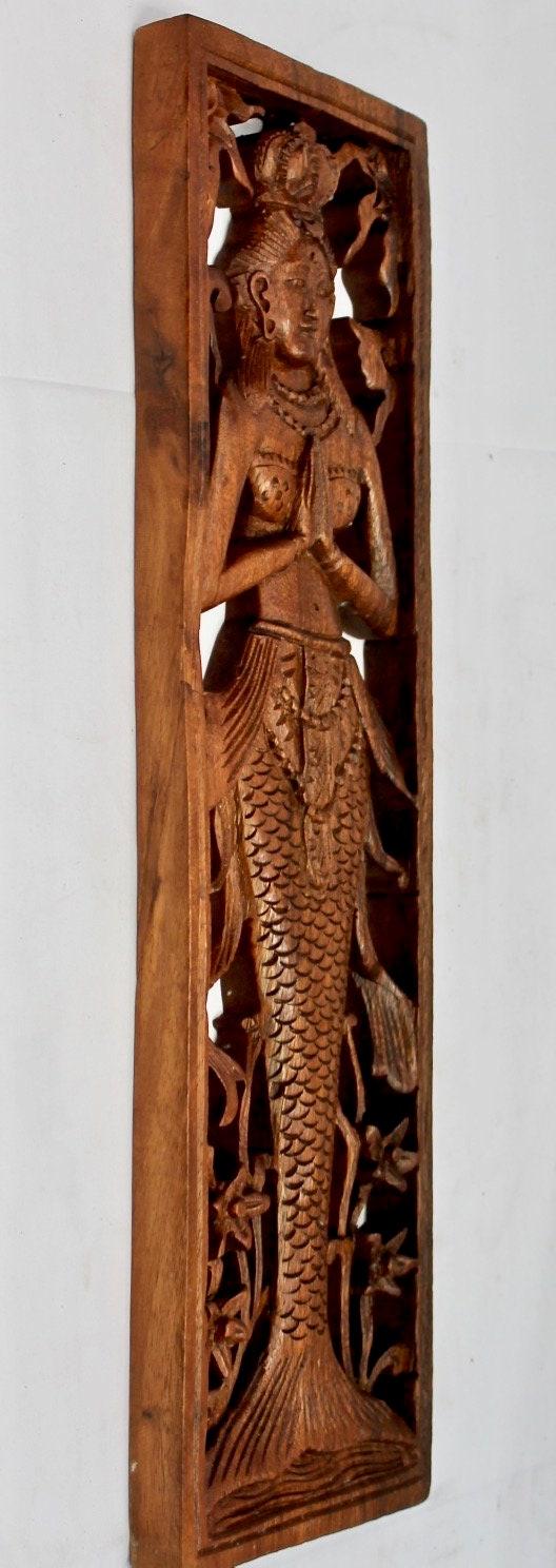 Balinese Mermaid Wood Wall Art Carving: Nyi Blorong Goddess of the South Seas