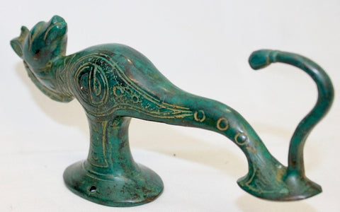 Primitive Seahorse Bronze Wall Hook lost wax Cast Verdigris Green Balinese Art 7&quot;