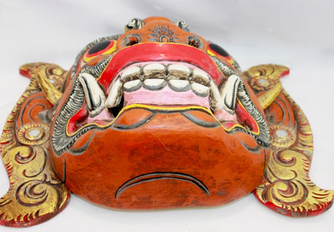 Balinese Raksasa Demon Mask Topeng Hand Carved wood Polychrome Vintage Bali Art - Acadia World Traders