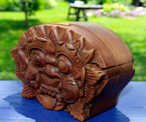 Barong Puzzle Box Boma  Secret Box Stash Trinket box jewelry gift box Hand carved suar wood Bali Folk Art Gift for Dad