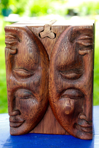 Balinese Lunar Moon Phase Waxing & Waning Secret puzzle Box Stash Trinket jewelry gift box carved suar wood Bali Art