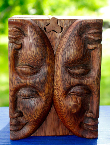 Balinese Lunar Moon Phase Waxing & Waning Secret puzzle Box Stash Trinket jewelry gift box carved suar wood Bali Art