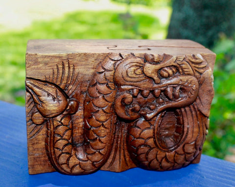 Dragon Secret puzzle Box Stash Box Trinket Jewelry Gift Box Hand carved wood Balinese Naga Bali Art Gift for dad