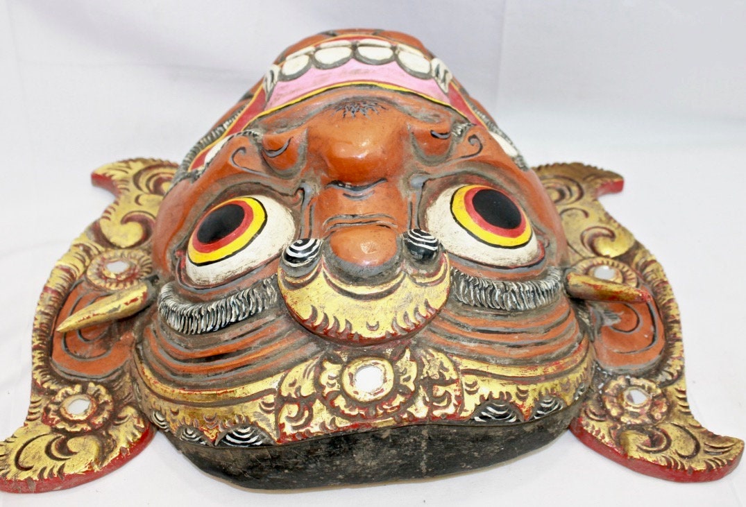 Balinese Raksasa Demon Mask Topeng Hand Carved wood Polychrome Vintage Bali Art - Acadia World Traders