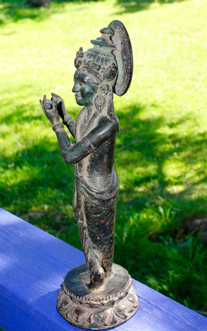 Bronze Krishna Playing Flute Statue lost wax cast sculpture Verdigris Patina Bali Hindu Art