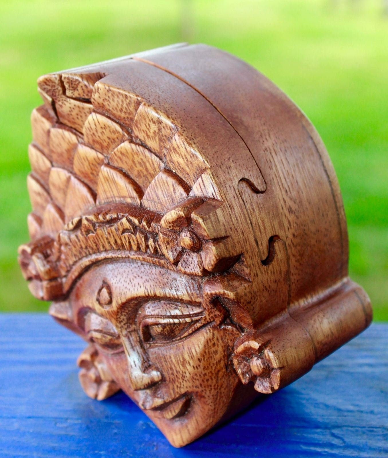 Balinese Dewi Sri Goddess Puzzle Box: Hand Carved Wood Stash Box