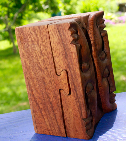 Balinese Lunar Moon Phase Waxing & Waning Secret puzzle Box Stash Trinket jewelry gift box carved suar wood Bali Art