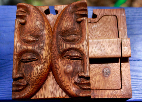 Balinese Lunar Moon Phase Waxing & Waning Secret puzzle Box Stash Trinket jewelry gift box carved suar wood Bali Art