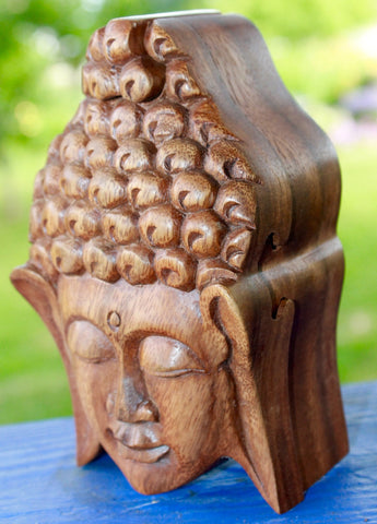 Gautama Buddha  Secret puzzle Box Stash Trinket jewelry gift box carved suar wood Bali Art