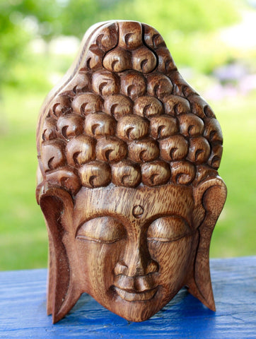 Gautama Buddha  Secret puzzle Box Stash Trinket jewelry gift box carved suar wood Bali Art