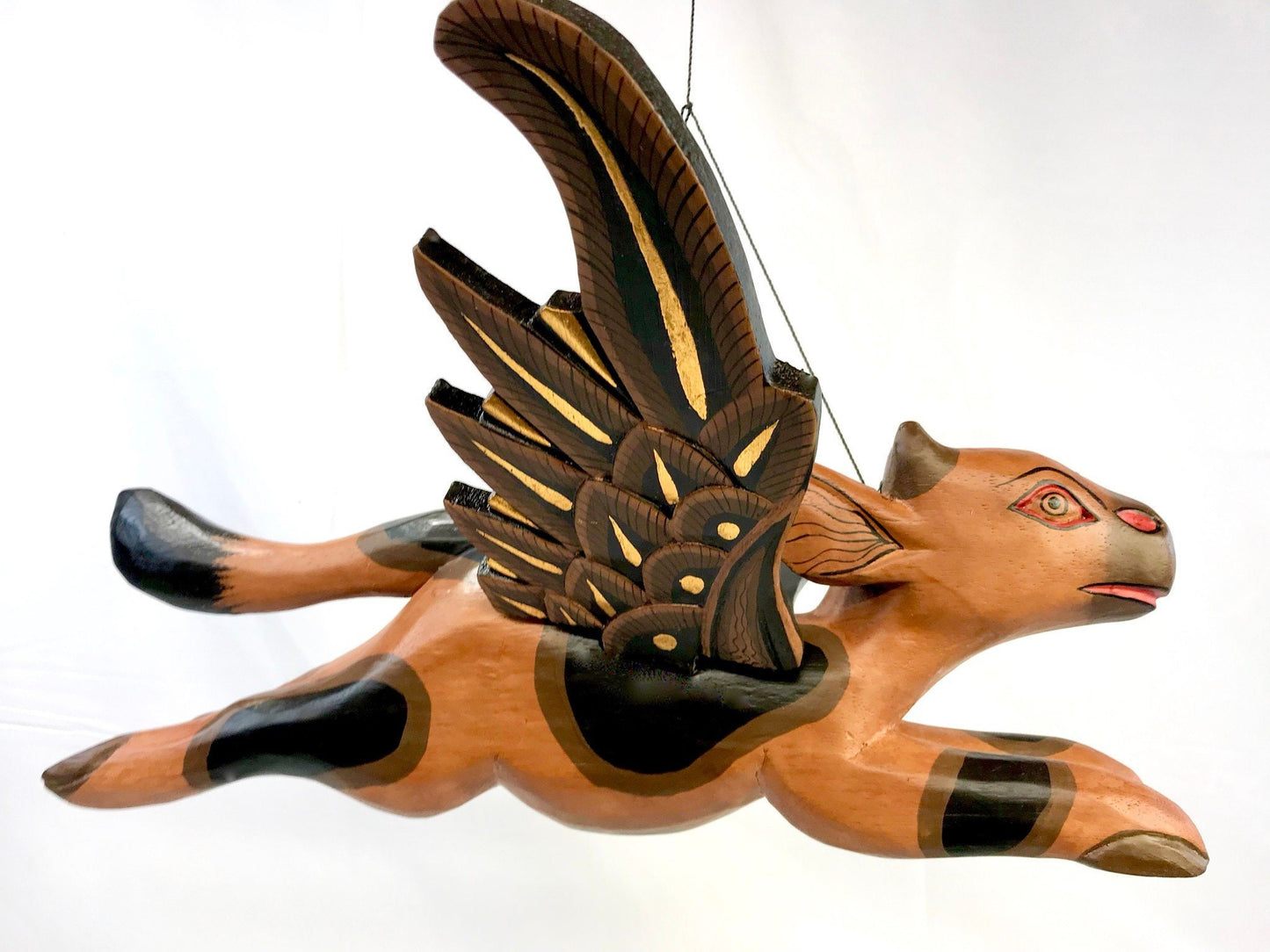 Flying Winged Cow Jumping Mobile Demon Chaser Hand Carved Wood Folk Art Boho Decor