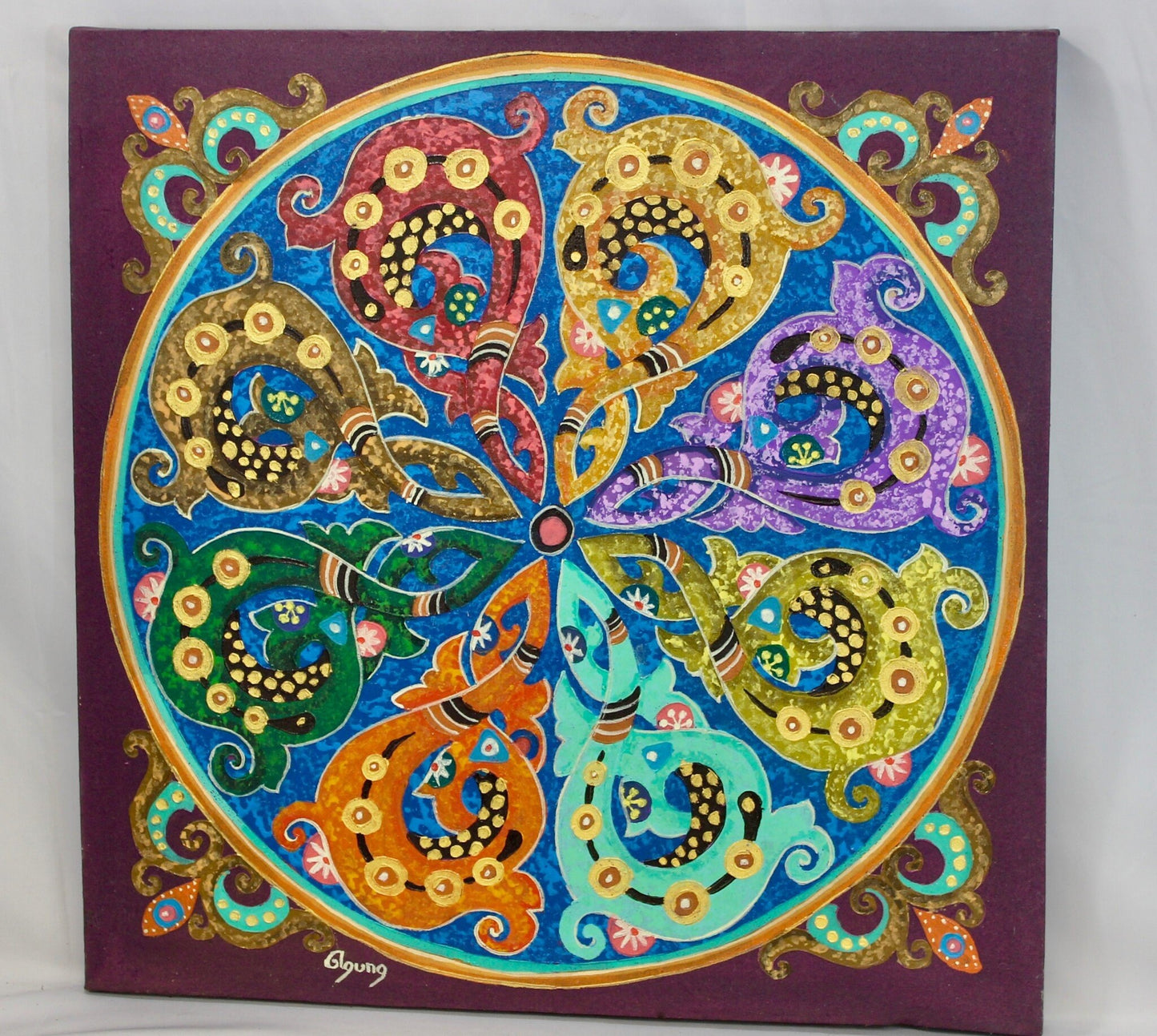 Mandala Abstract Hand painted Wall Art Painting Sacred Geometry Purple Balinese Art