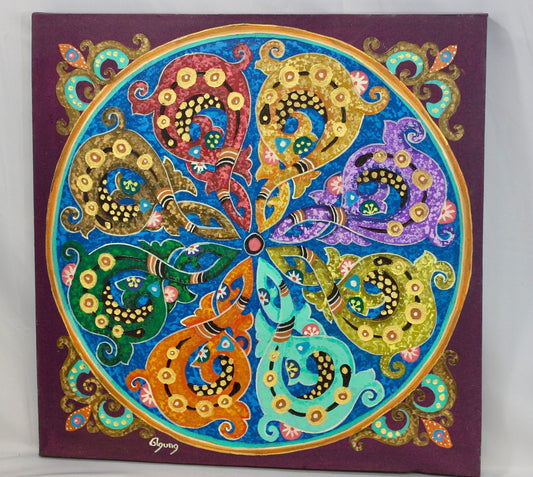 Mandala Abstract Hand painted Wall Art Painting Sacred Geometry Purple Balinese Art - Acadia World Traders
