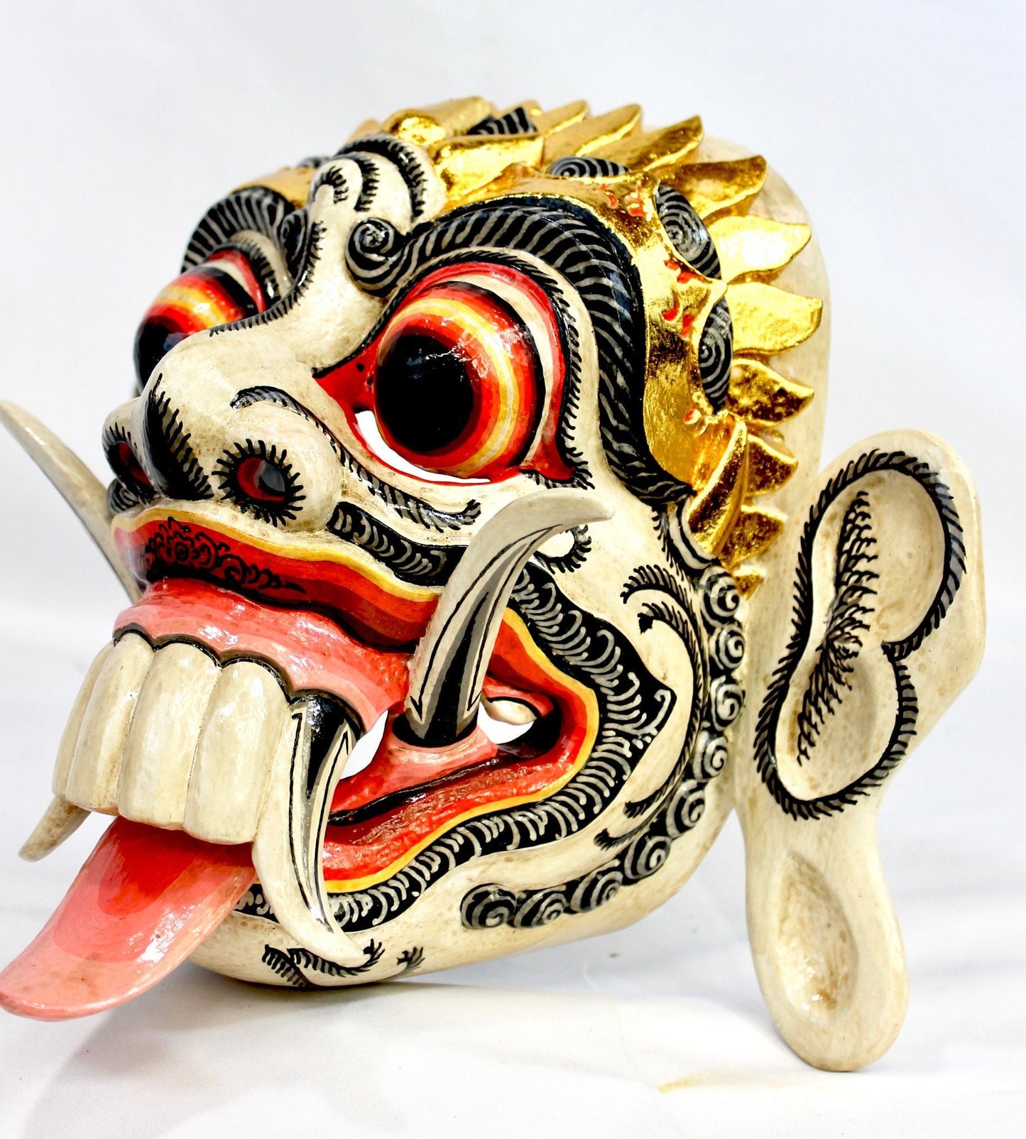 Hand Carved Balinese Rangda Mask: Polychrome Wood Carving Bali Folk Art