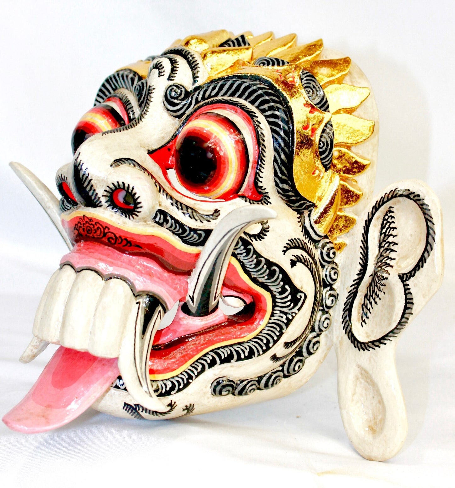 Hand Carved Balinese Rangda Mask: Polychrome Wood Carving Bali Folk Art