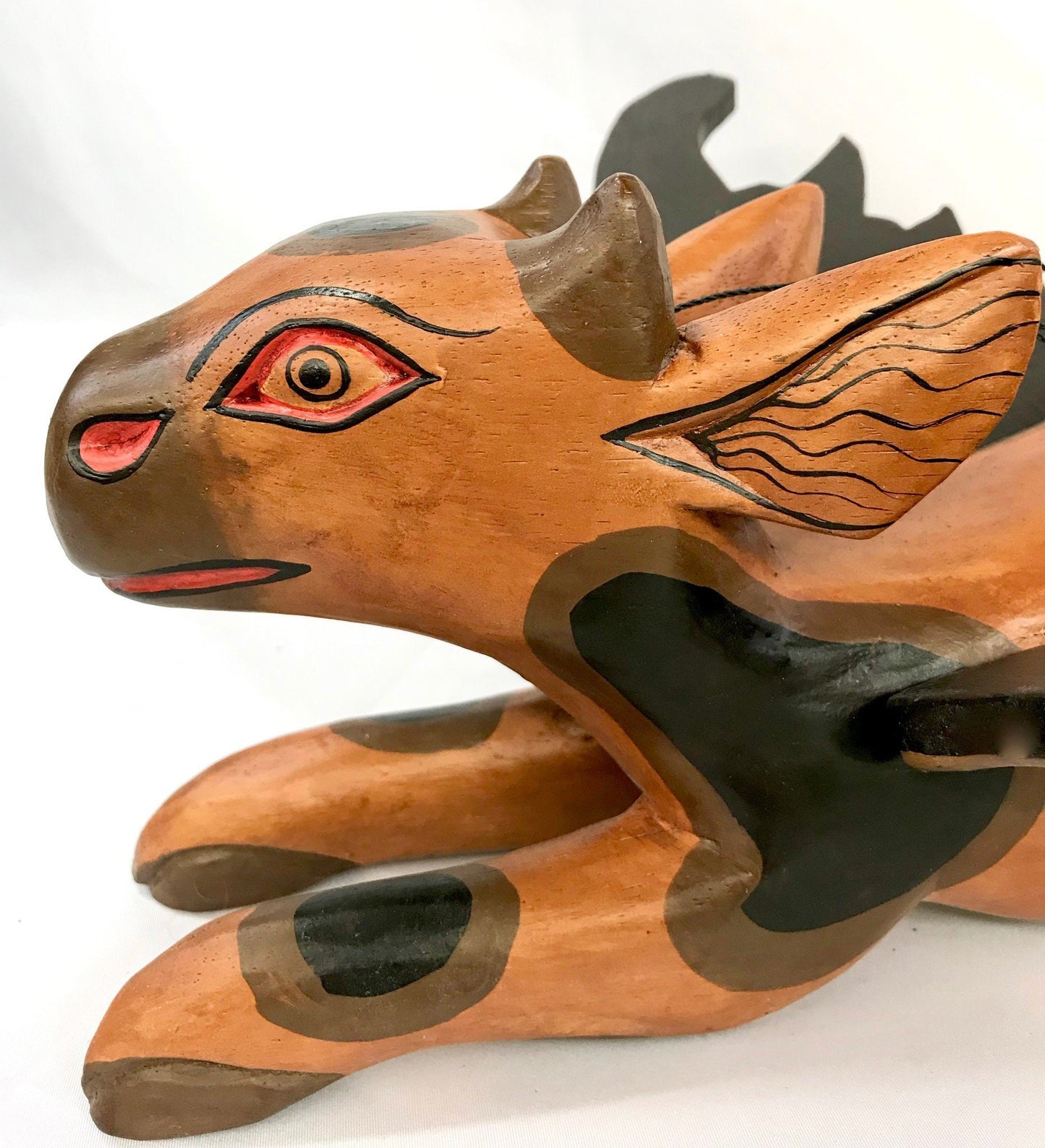 Flying Winged Cow Jumping Mobile Demon Chaser Hand Carved Wood Folk Art Boho Decor