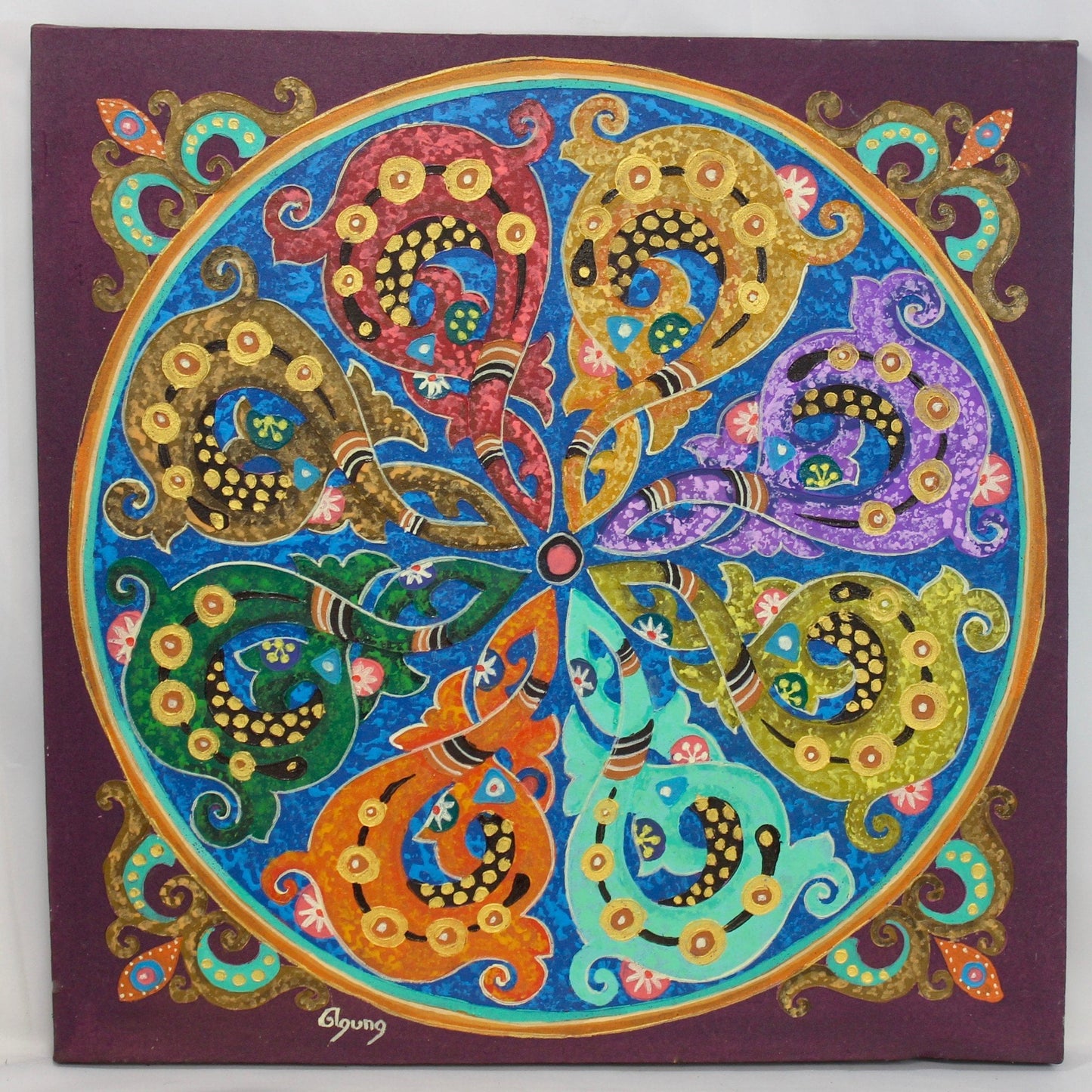 Mandala Abstract Hand painted Wall Art Painting Sacred Geometry Purple Balinese Art
