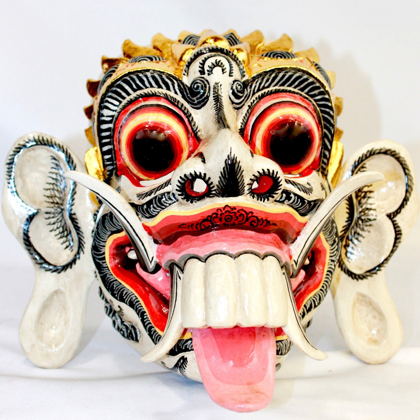 Hand Carved Balinese Rangda Mask: Polychrome Wood Carving Bali Folk Art