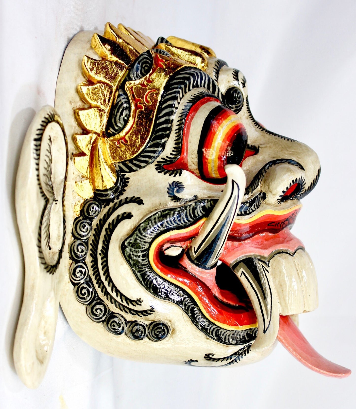 Hand Carved Balinese Rangda Mask: Polychrome Wood Carving Bali Folk Art