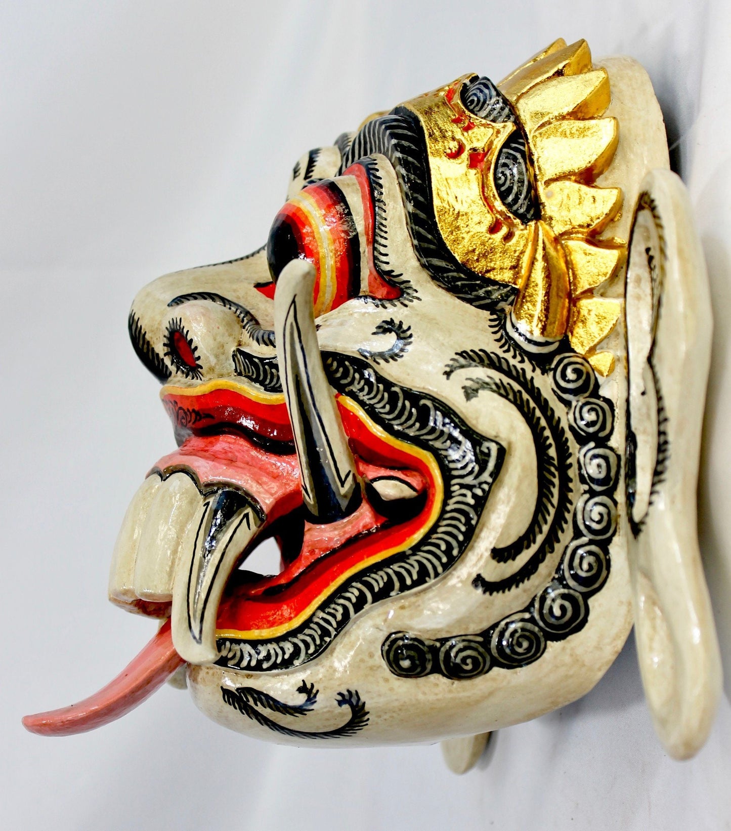 Hand Carved Balinese Rangda Mask: Polychrome Wood Carving Bali Folk Art