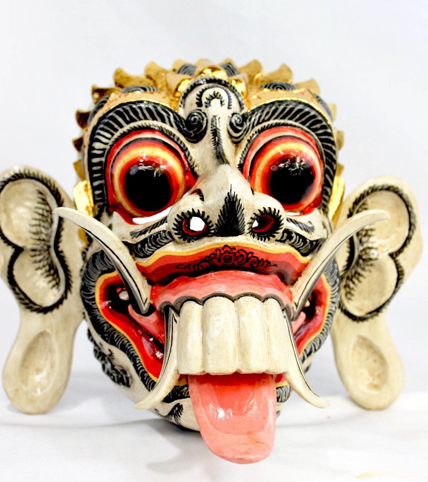 Hand Carved Balinese Rangda Mask: Polychrome Wood Carving Bali Folk Art