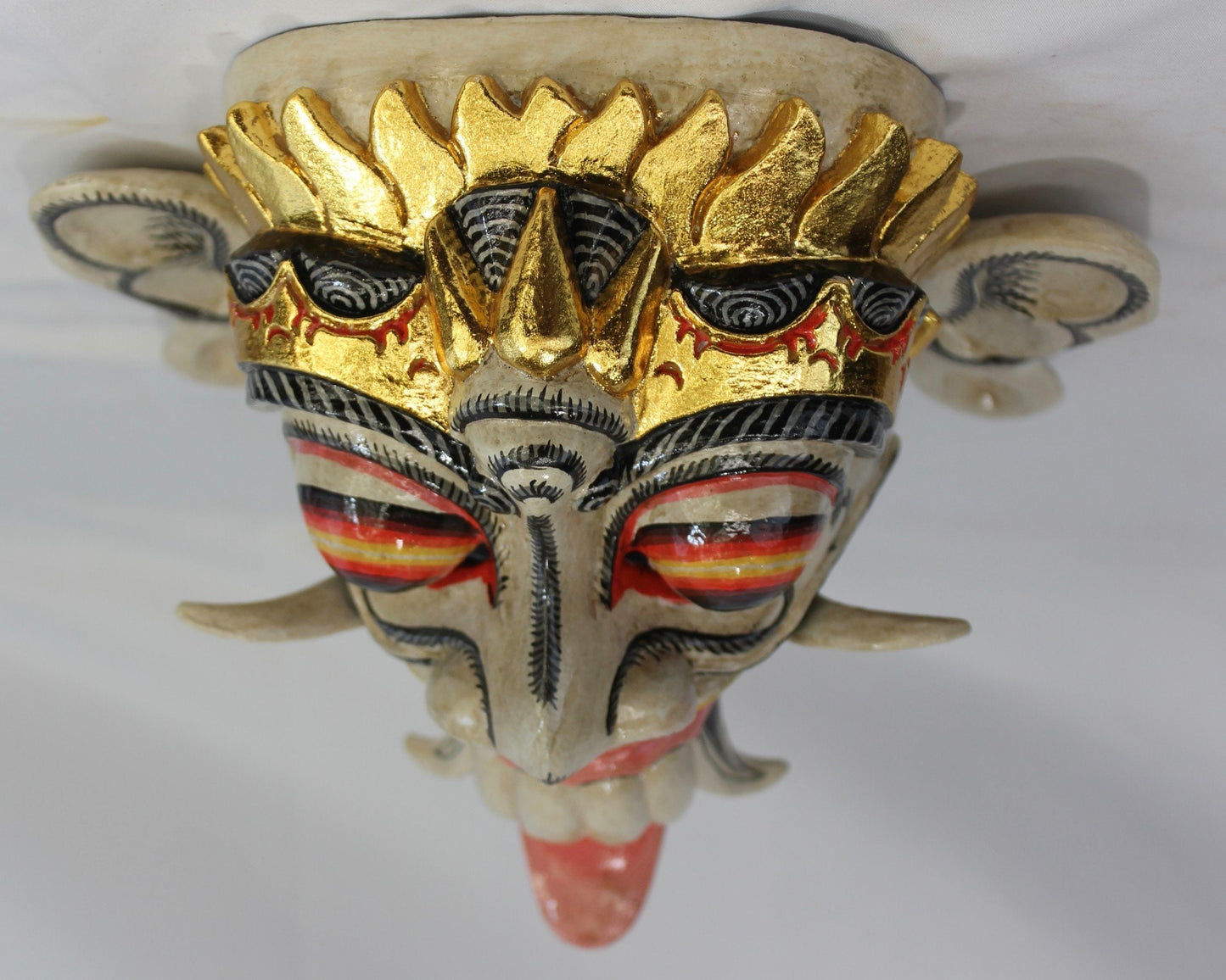 Hand Carved Balinese Rangda Mask: Polychrome Wood Carving Bali Folk Art