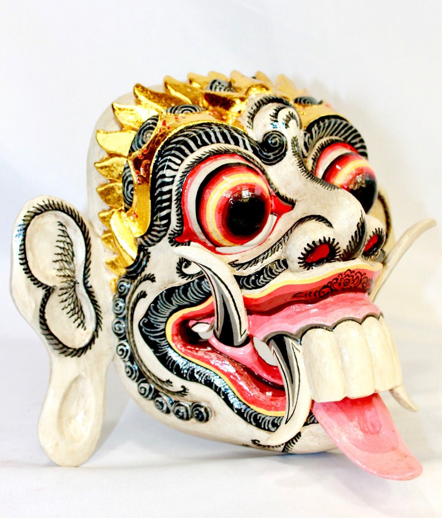 Hand Carved Balinese Rangda Mask: Polychrome Wood Carving Bali Folk Art