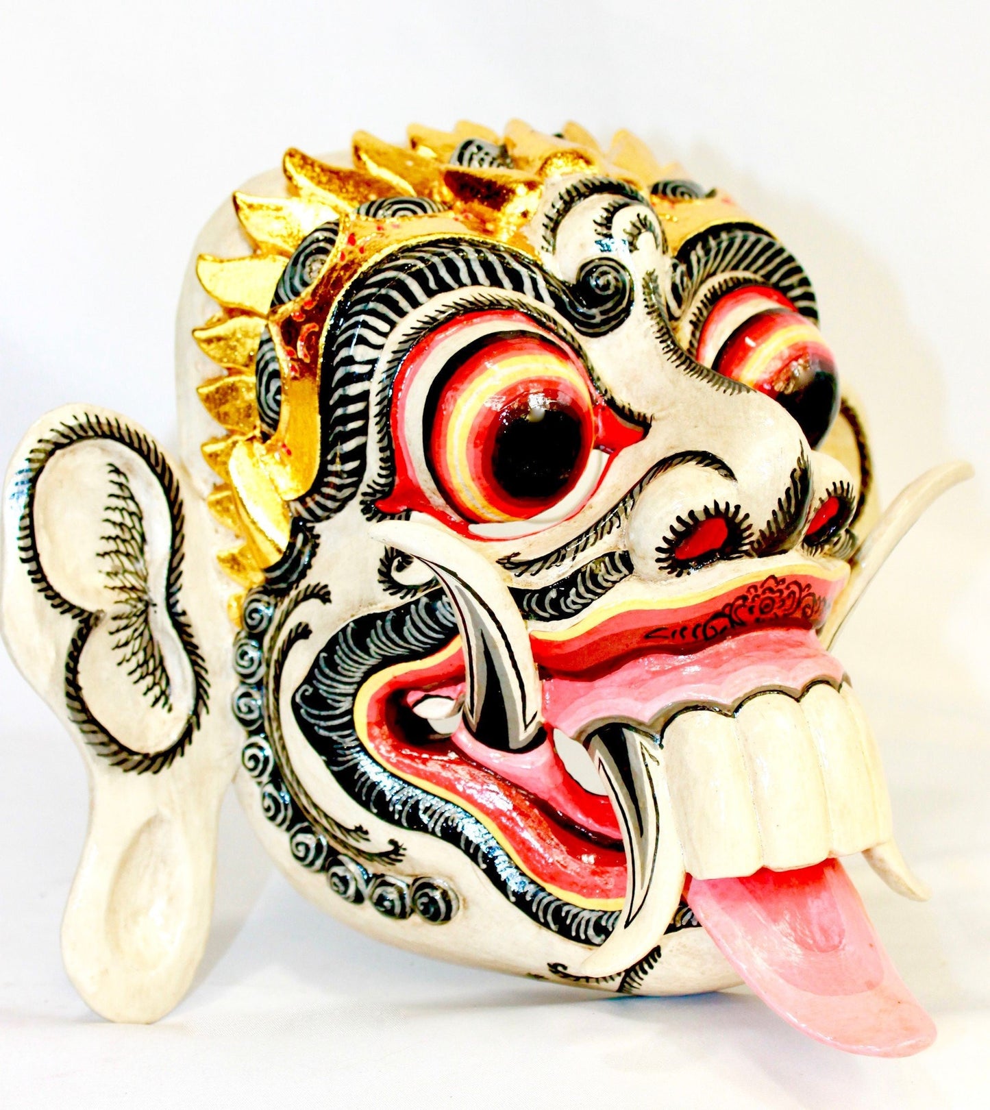 Hand Carved Balinese Rangda Mask: Polychrome Wood Carving Bali Folk Art
