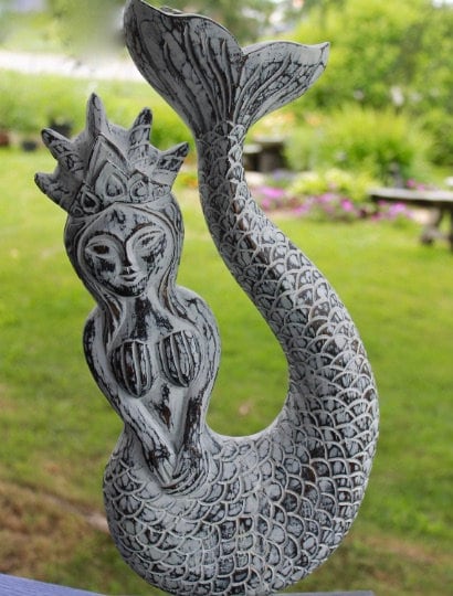 Hand Carved Whitewash Mermaid Princess Wall Art: Bali Folk Art Decor