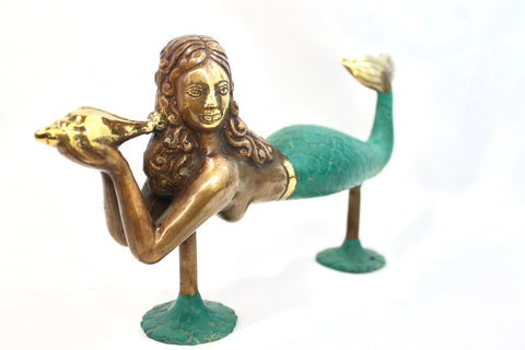 Mermaid Bronze Door Handle Knob lost wax cast Verdigris Green 10.5&quot;