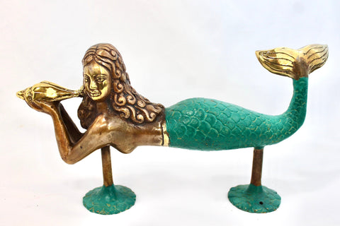 Mermaid Bronze Door Handle Knob lost wax cast Verdigris Green 10.5&quot;