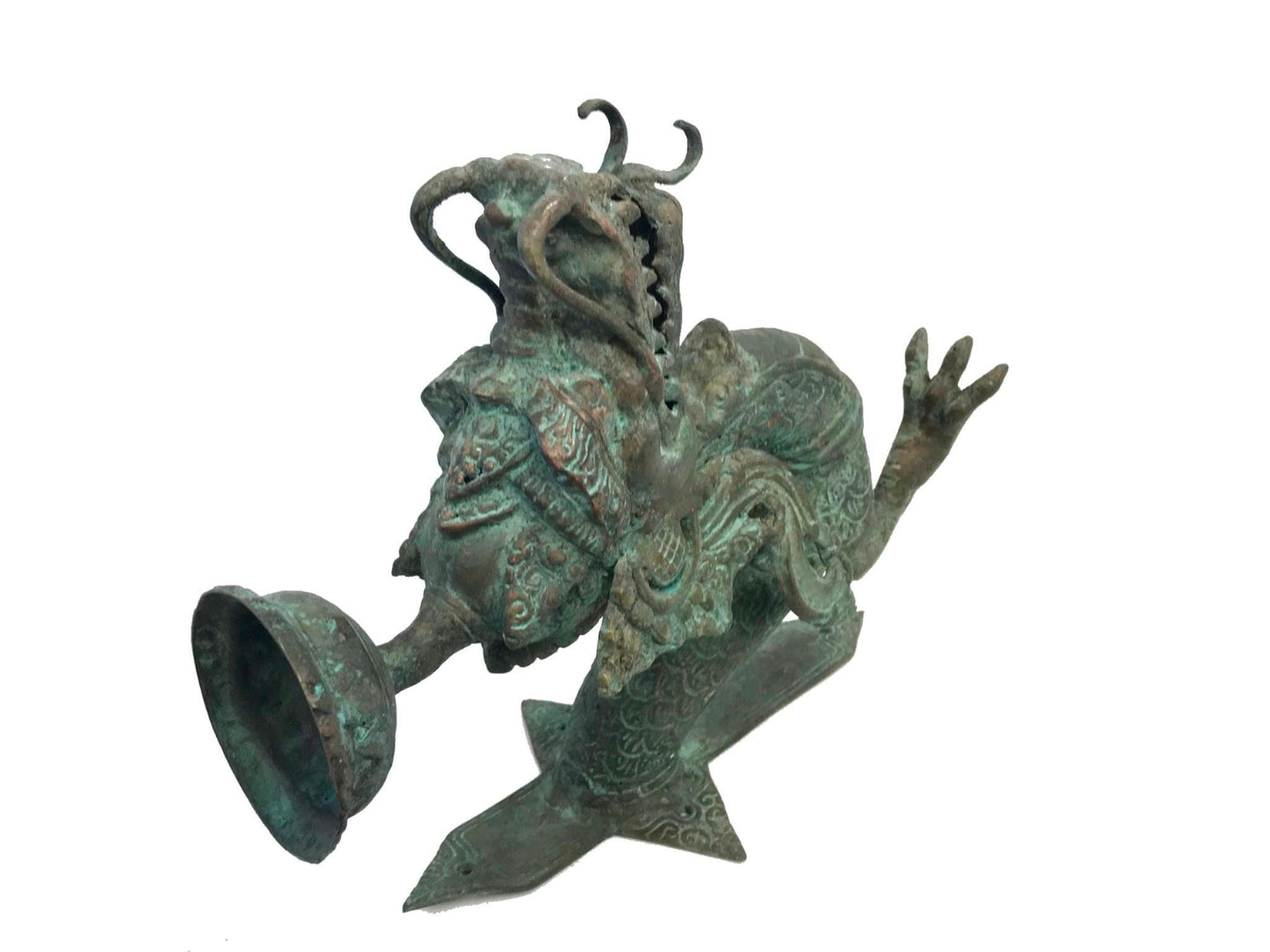 Vintage Bronze Dragon Wall Sconce: Balinese Lost Wax Cast Metal Candlestick
