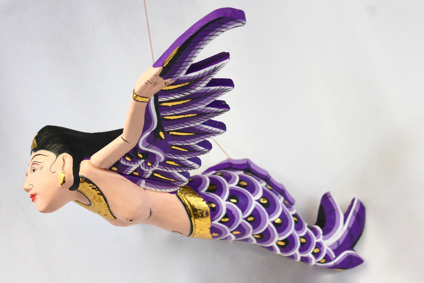 Bali Winged Mermaid Goddess Mobile Spirit Guardian Carved wood Balinese art