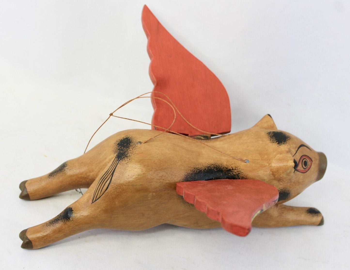 Balinese FLYING Pig Mobile Winged Crib Guardian Hand Carved Wood Bali Art 12"