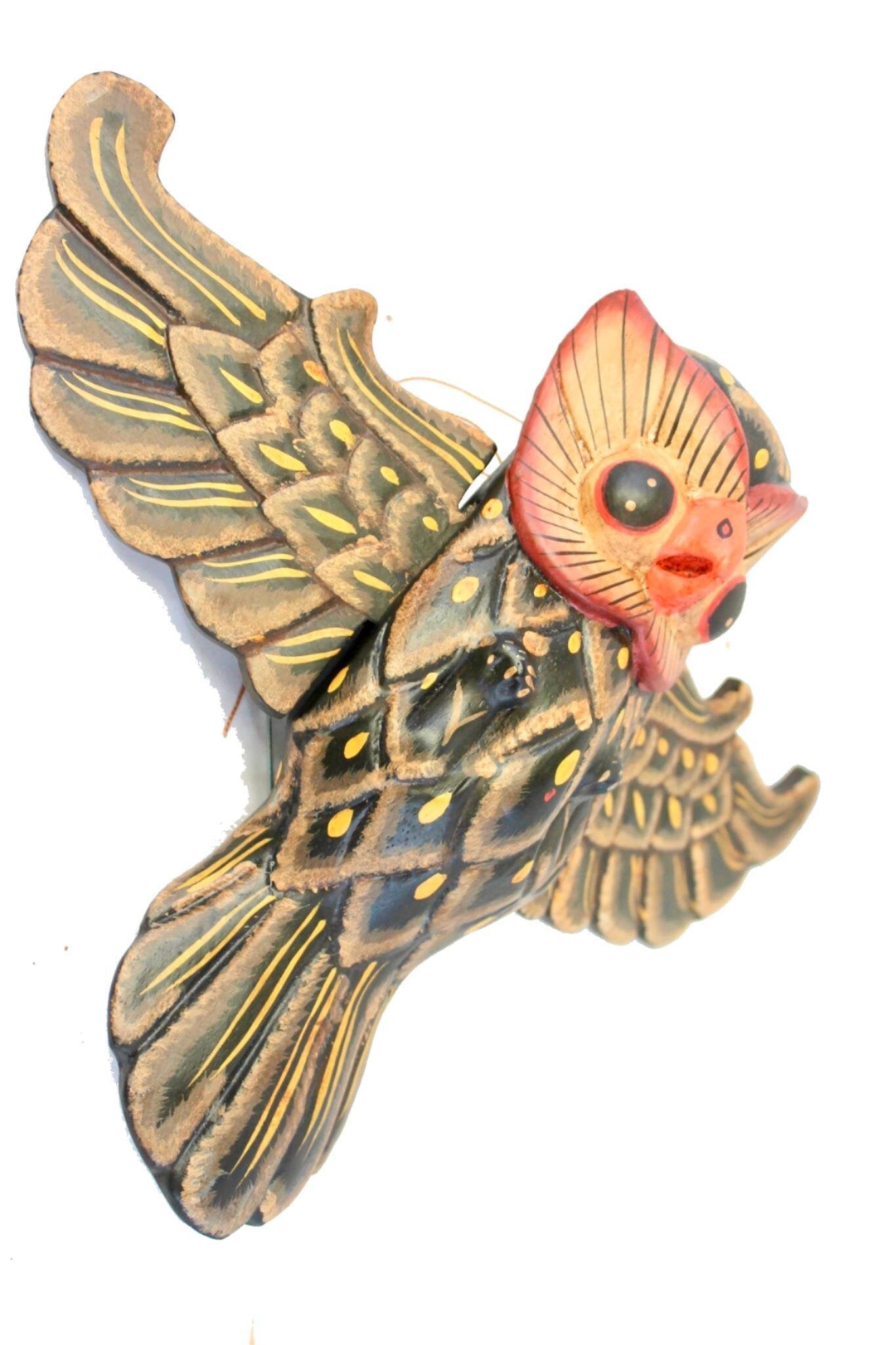 Balinese Flying Horned Owl Mobile Spiritchaser Demon Chaser Hand Carved Wood Balinese Folk Art Eclectic Decor - Acadia World Traders