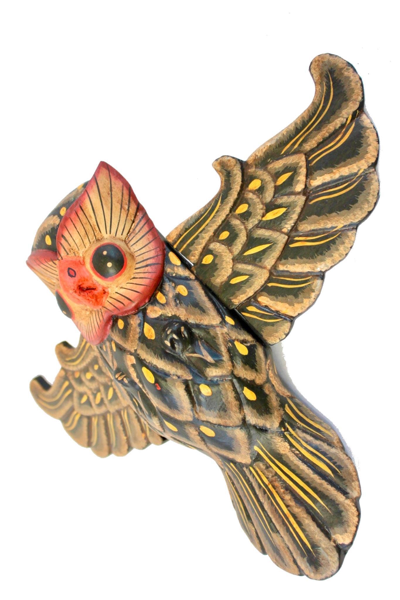 Balinese Flying Horned Owl Mobile Spiritchaser Demon Chaser Hand Carved Wood Balinese Folk Art Eclectic Decor - Acadia World Traders