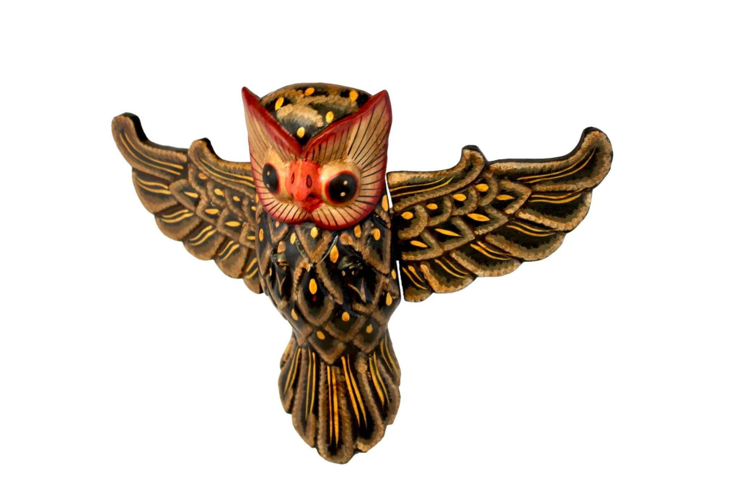 Balinese Flying Horned Owl Mobile Spiritchaser Demon Chaser Hand Carved Wood Balinese Folk Art Eclectic Decor - Acadia World Traders
