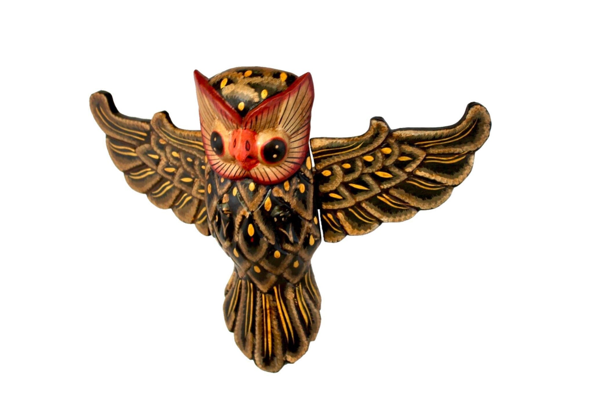 Balinese Flying Horned Owl Mobile Spiritchaser Demon Chaser Hand Carved Wood Balinese Folk Art Eclectic Decor - Acadia World Traders