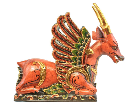 Balinese Winged Deer Statue Temple Guardian Sculpture hand carved wood Wood Carving Bali Folk art