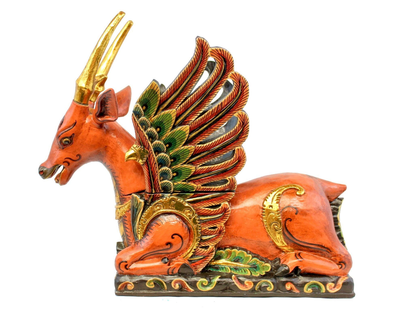 Balinese Winged Deer Statue Temple Guardian Sculpture hand carved wood Wood Carving Bali Folk art