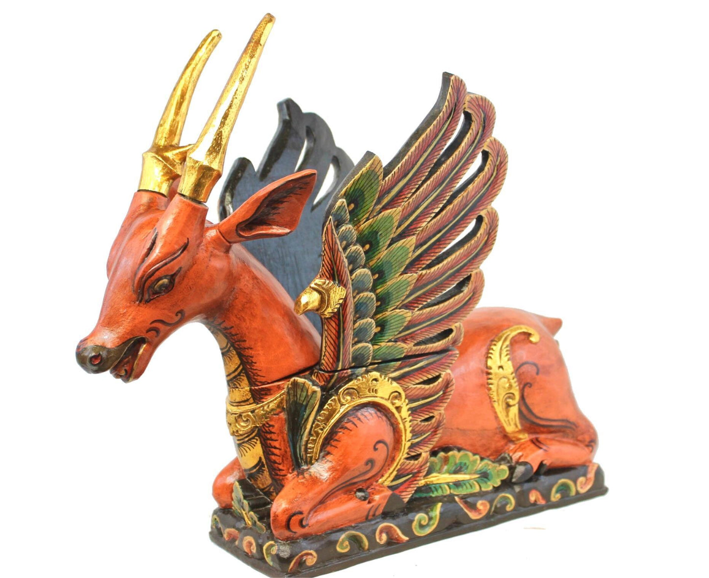 Balinese Winged Deer Statue Temple Guardian Sculpture hand carved wood Wood Carving Bali Folk art