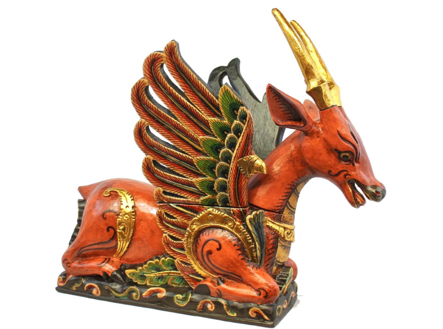 Balinese Winged Deer Statue Temple Guardian Sculpture hand carved wood Wood Carving Bali Folk art