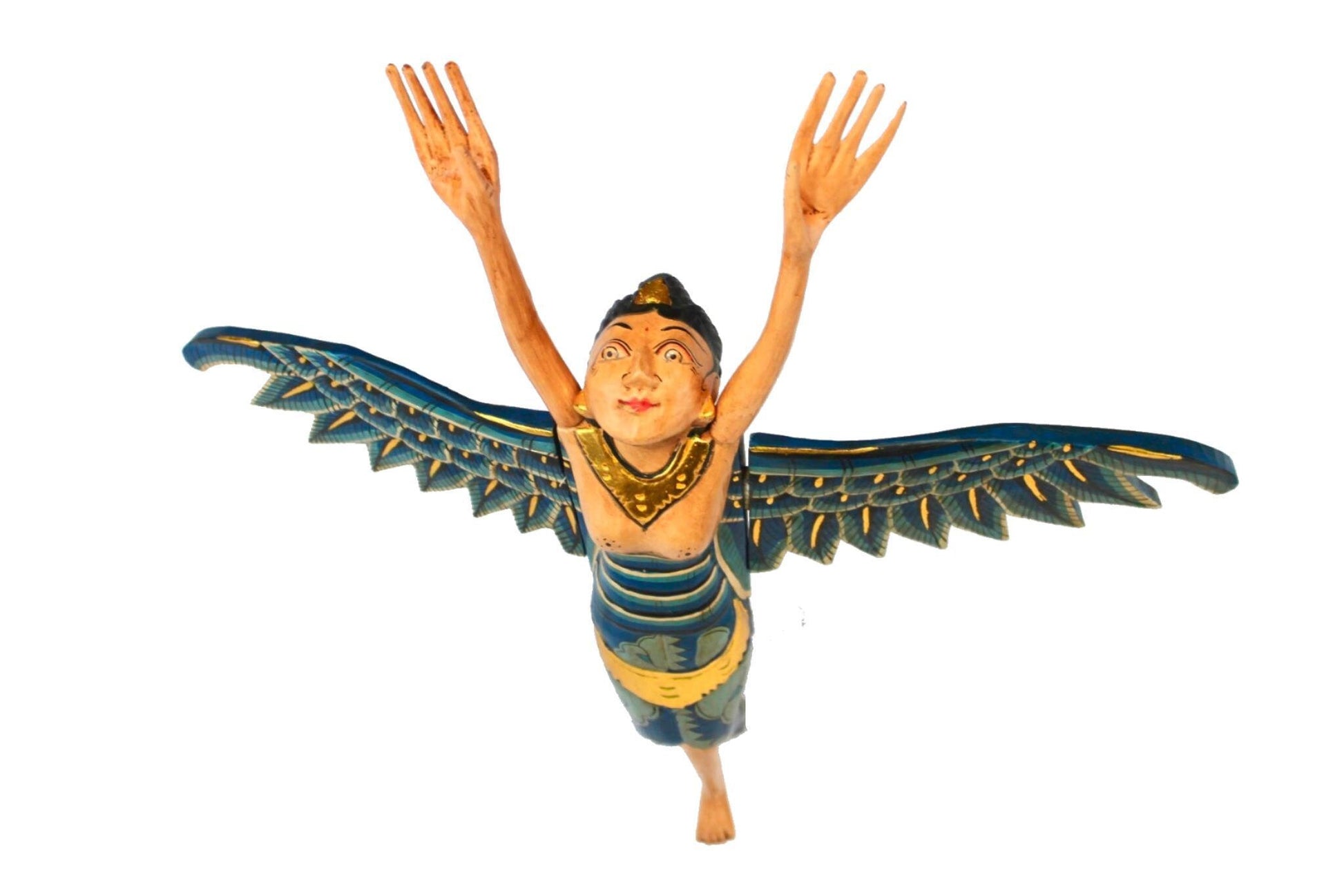 Flying Winged Dewi Sri Rice Goddess Mobile Spiritchaser Carved Wood Bali art Teal - Acadia World Traders