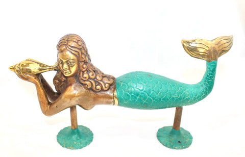 Mermaid Bronze Door Handle Knob lost wax cast Verdigris Green 10.5&quot;