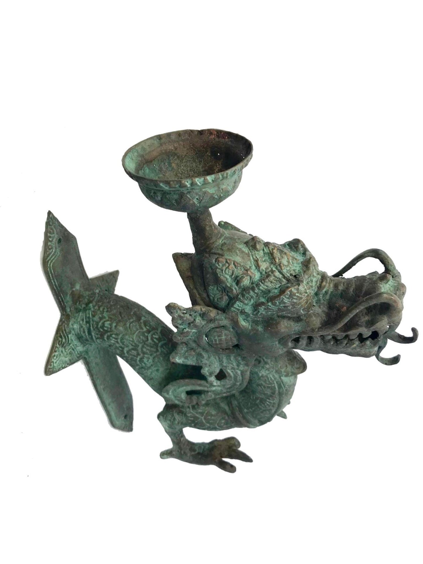 Vintage Bronze Dragon Wall Sconce: Balinese Lost Wax Cast Metal Candlestick