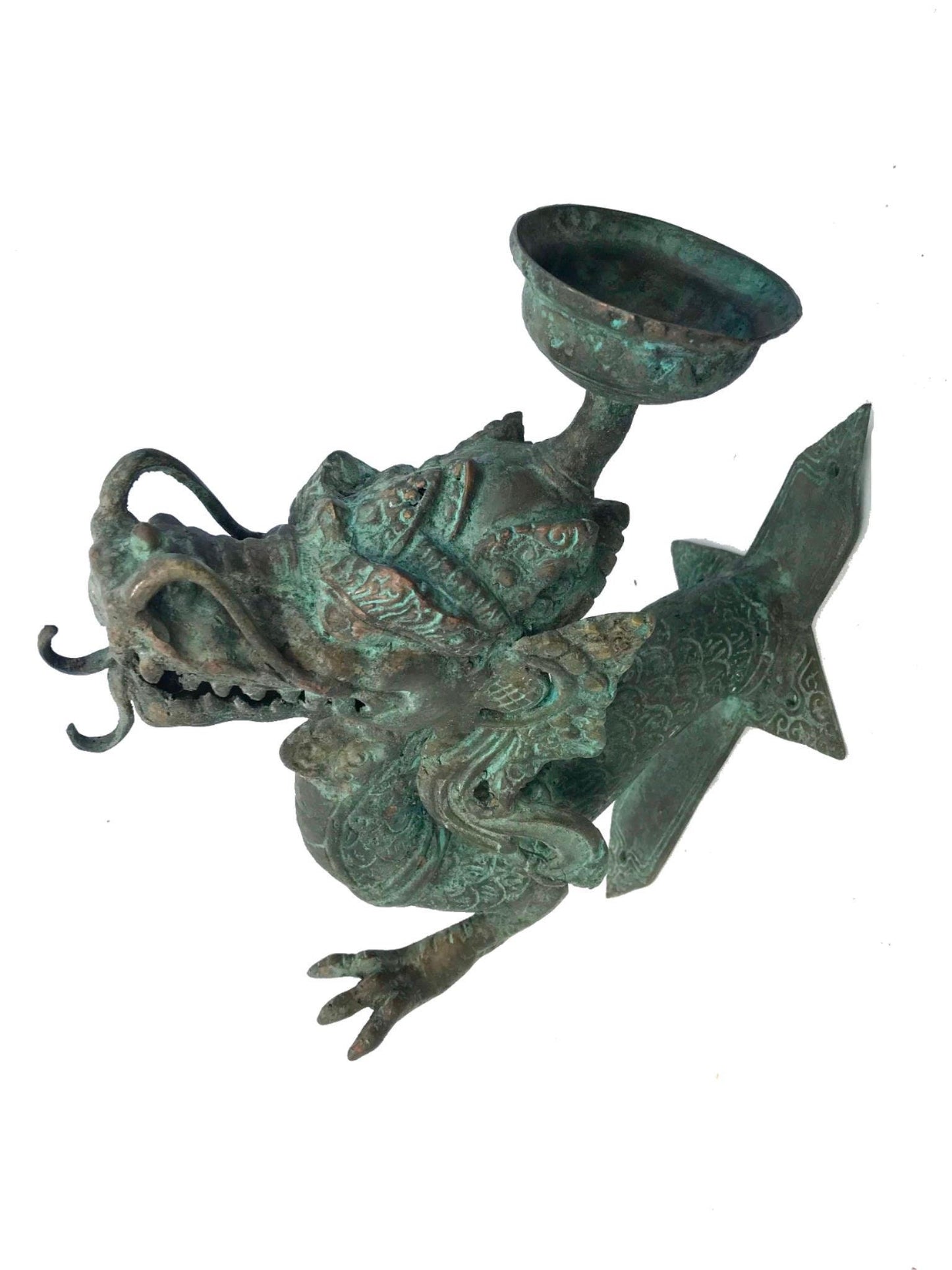 Vintage Bronze Dragon Wall Sconce: Balinese Lost Wax Cast Metal Candlestick